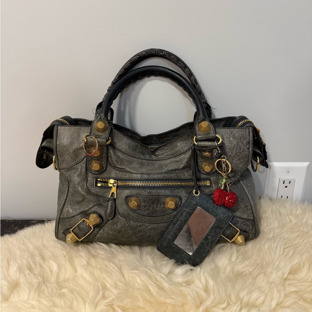 Gold Studded Balenciaga City Bag